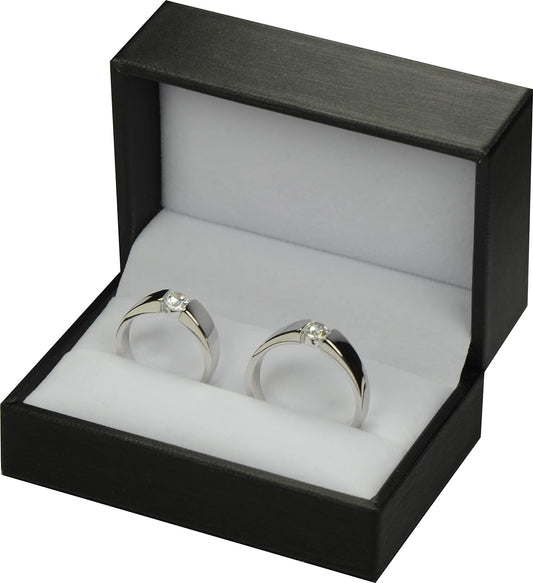 12 Piece Wholesale Double Engagement Wedding Proposal Ring Box for Men for Women Luxury Rich Black Color Soft Touch PU Leather Material Size 2.95〞(W)*2〞(D)*1.57〞(H)