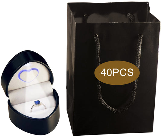 40 Piece Black Color Laminated Glossy Luxury Euro Tote Reusable Paper Gifts Bags with Rope Handles Wholesale Bulk for Jewelry, Fashion Boutiques, Party, Events, Retail, Small Business, Stylish Gifting Size 6.7"(H)*4.5"(W)*3"(Depth)