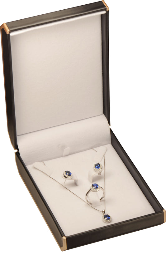 12 Piece Wholesale Bulk LED Midium Necklace pendant Earrings Ring Set Boxes Luxury PU Leather Material Octagonal Design