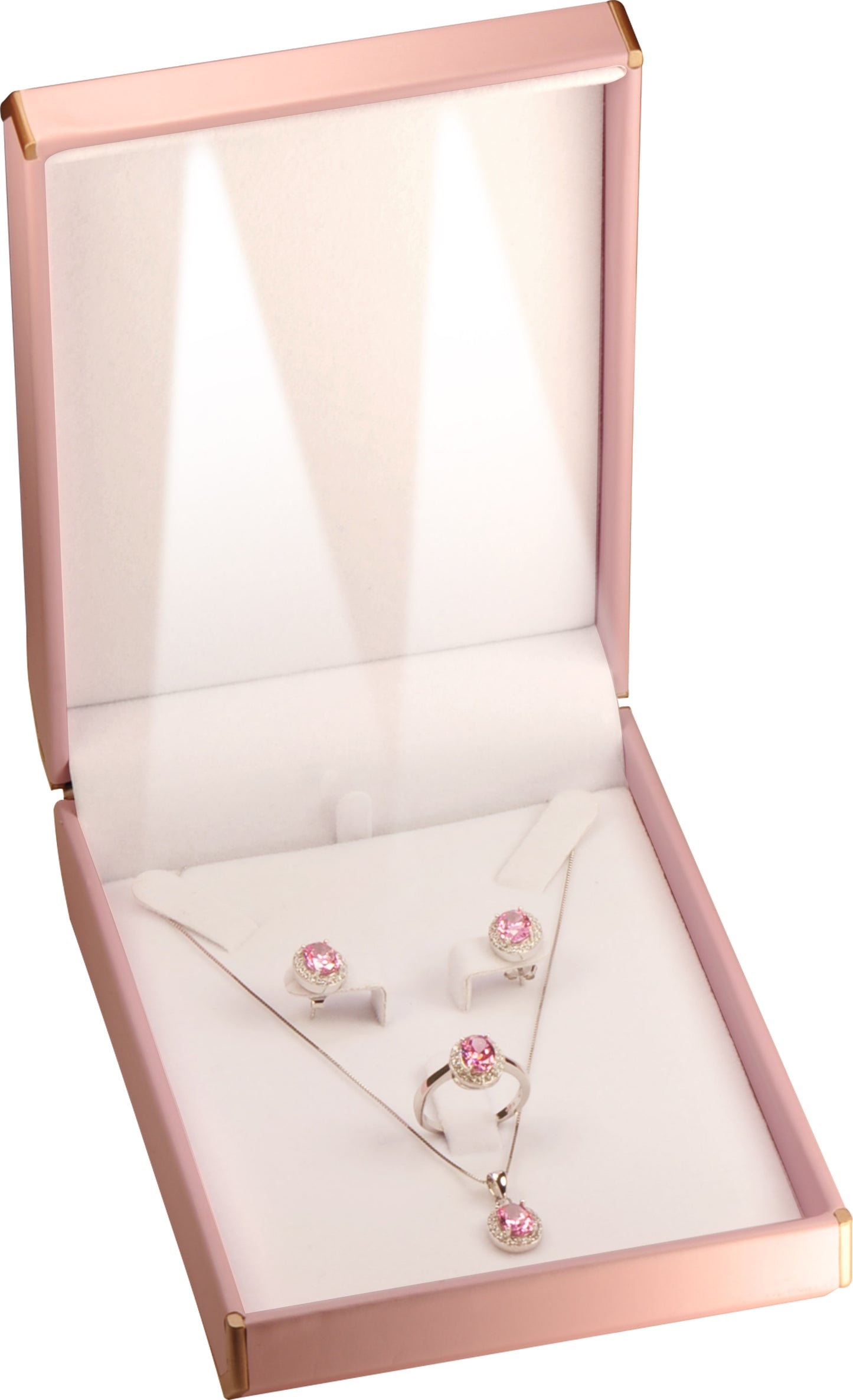 12 Piece Wholesale Bulk LED Midium Necklace pendant Earrings Ring Set Boxes Luxury PU Leather Material Octagonal Design