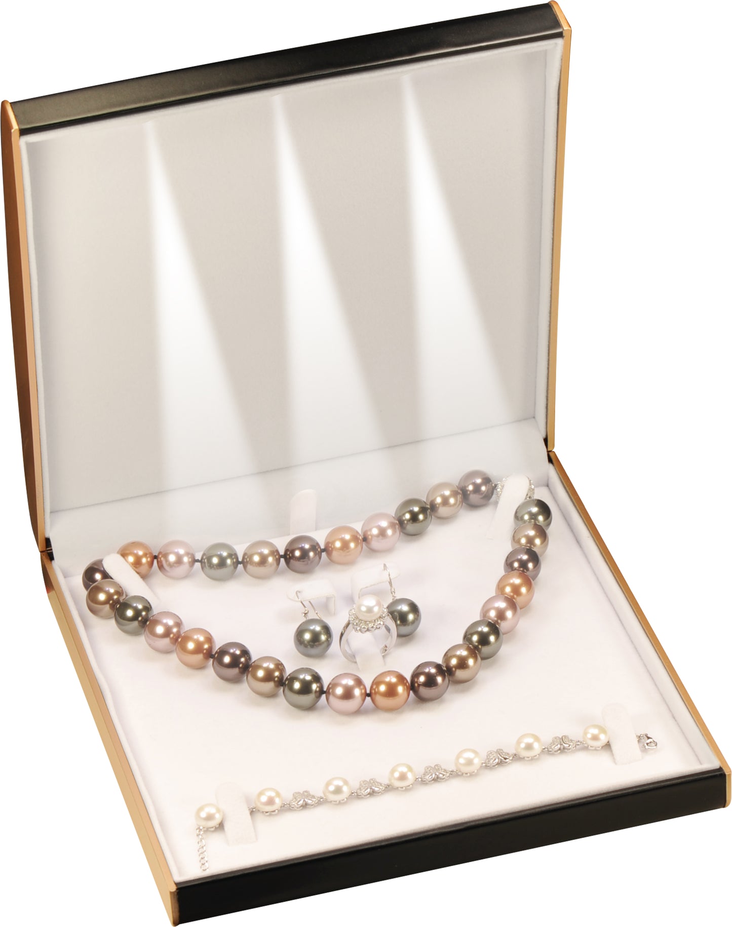 6 Piece Wholesale Bulk LED Extra Large Necklace Earring Ring and Bracelet Set Boxes Luxury PU Leather Dome Top Design