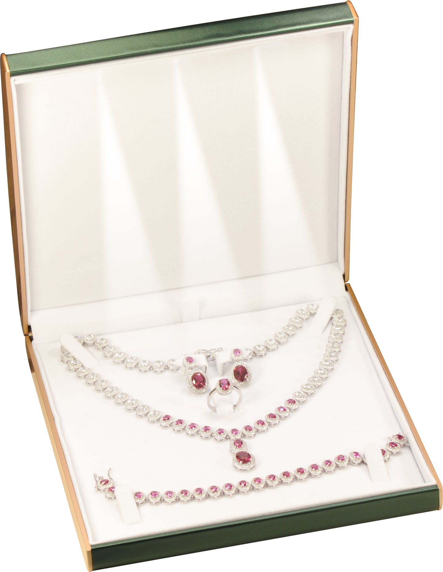 6 Piece Wholesale Bulk LED Extra Large Necklace Earring Ring and Bracelet Set Boxes Luxury PU Leather Dome Top Design