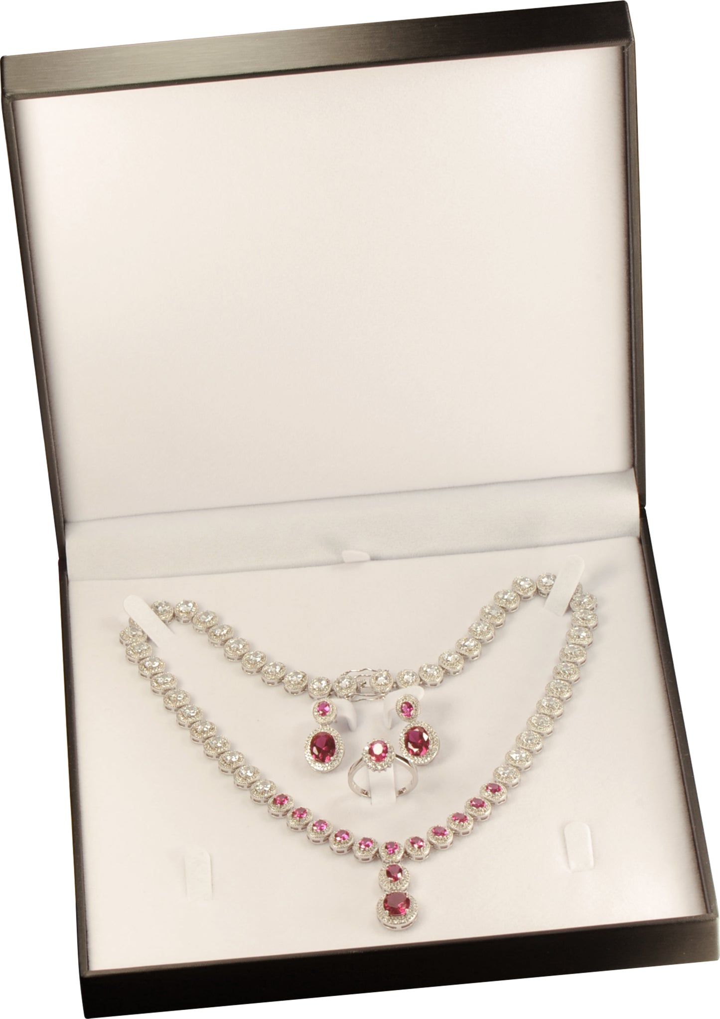 6 Piece Wholesale Bulk Extra Large Necklace Ring Earrings Bracelet Sets Gift Box Luxury Soft Touch PU Leather Material Big Box Size 7.5"(W)*7.5〞(D)*1.57〞(H)