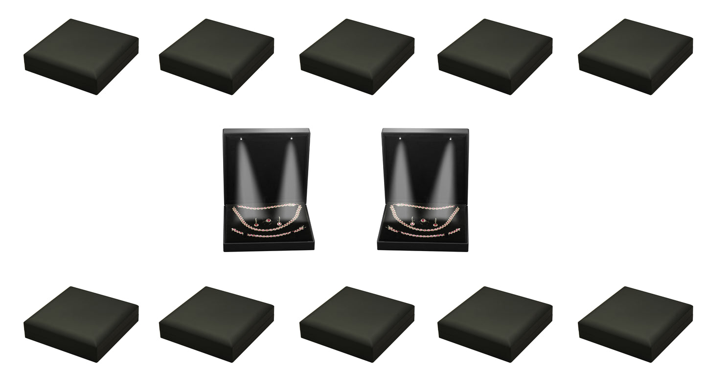 Wholesale Led Black Big Necklace Set Jewelry Gift Box for Wedding, Birthday, Valentine' Day, Mother's Day, Christmas...Luxury LED Necklace Chain Ring Earring Bracelelt Set Gift Box with Light