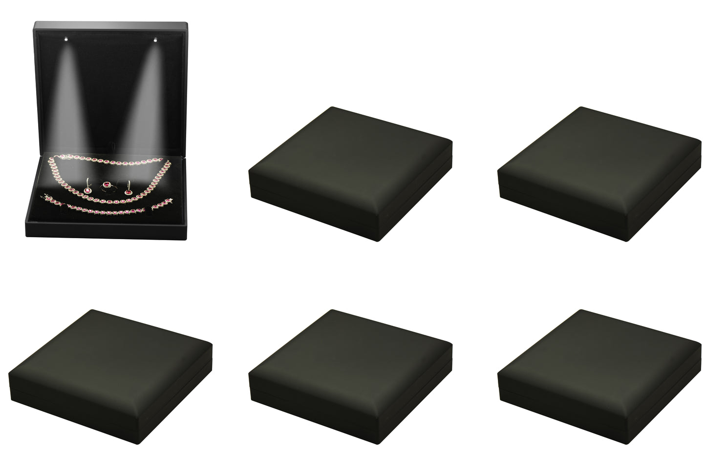 Wholesale Led Black Big Necklace Set Jewelry Gift Box for Wedding, Birthday, Valentine' Day, Mother's Day, Christmas...Luxury LED Necklace Chain Ring Earring Bracelelt Set Gift Box with Light