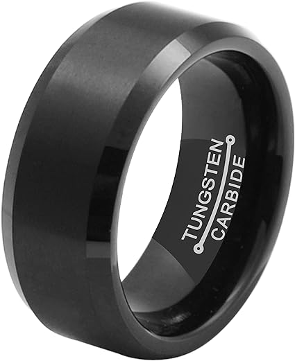 8MM Tungsten Wedding Band Ring for Men for Women Comfort Fit Black Matte Finish Centre High Polished Edges