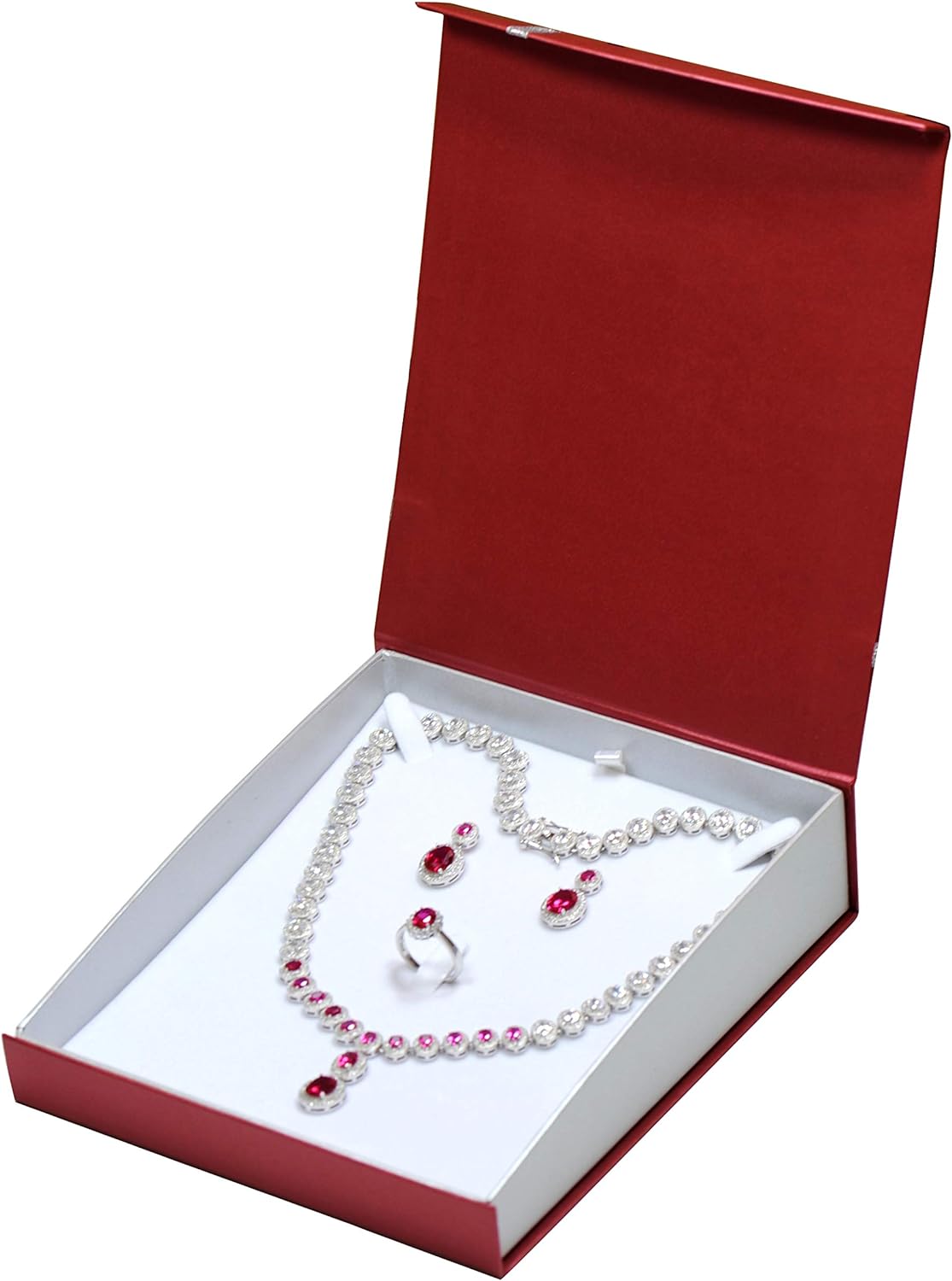 Red Big Necklace Pendant Earring Ring Sets Paper Cardboard Jewelry Gift Box