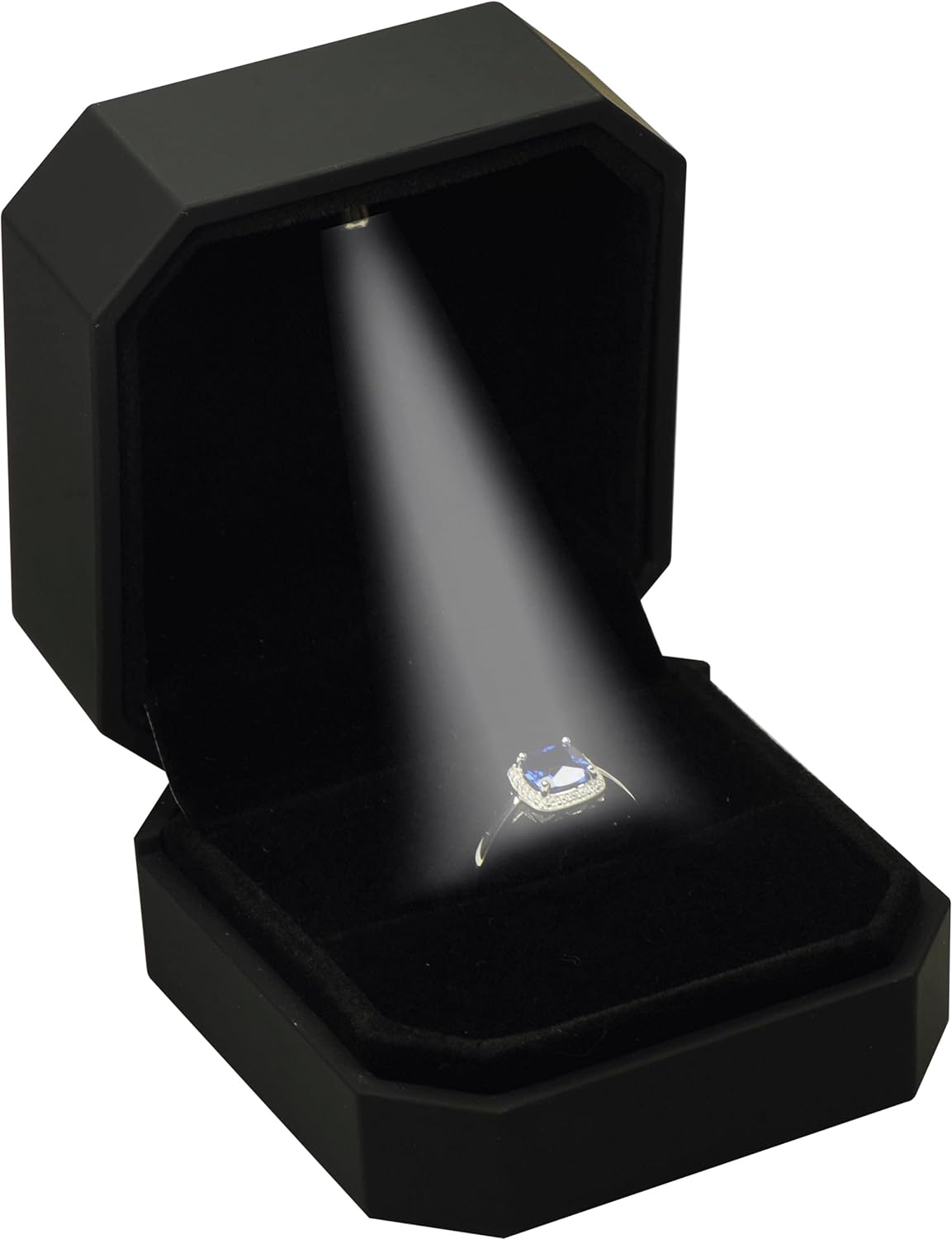 LED Black Ring Box Luxury Octagonal Design Jewelry Gift, 2.83 in (W) x 3 in(D) x 2.17in(H), Box(Octagonal Design)