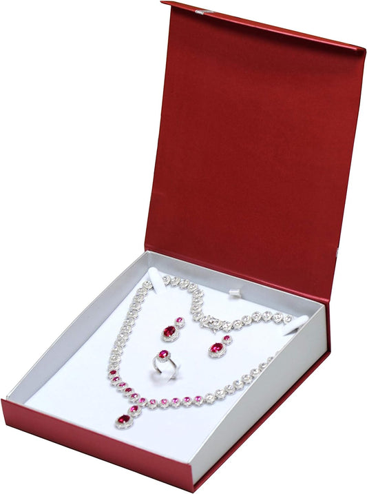 Red Big Necklace Pendant Earring Ring Sets Paper Cardboard Jewelry Gift Box