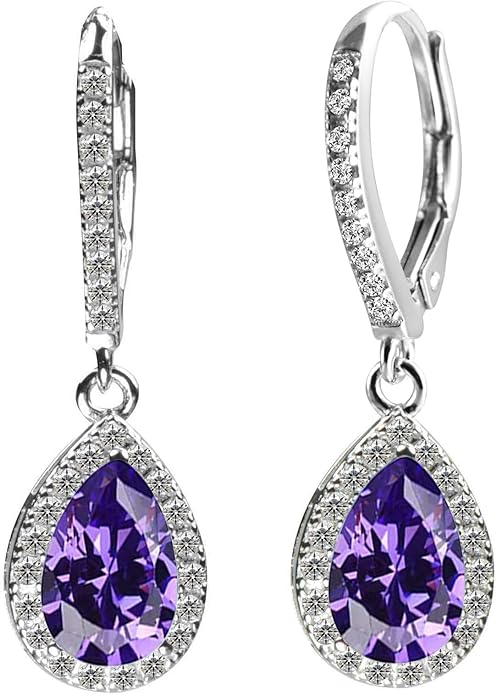 CHOOSE YOUR COLOR AND STYLE Leverback Earrings Hypoallergenic and Tarnich Resistant Silver Birthstone Drop Dangle Dangling Earrings for Women for Ladies for Girls Premium AAA Cubic Zirconia Setting Comes with a Beautiful Jewelry Gift Box