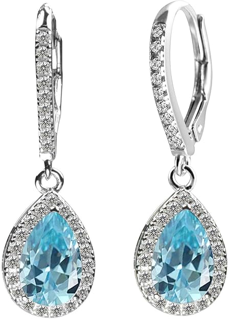 CHOOSE YOUR COLOR AND STYLE Leverback Earrings Hypoallergenic and Tarnich Resistant Silver Birthstone Drop Dangle Dangling Earrings for Women for Ladies for Girls Premium AAA Cubic Zirconia Setting Comes with a Beautiful Jewelry Gift Box