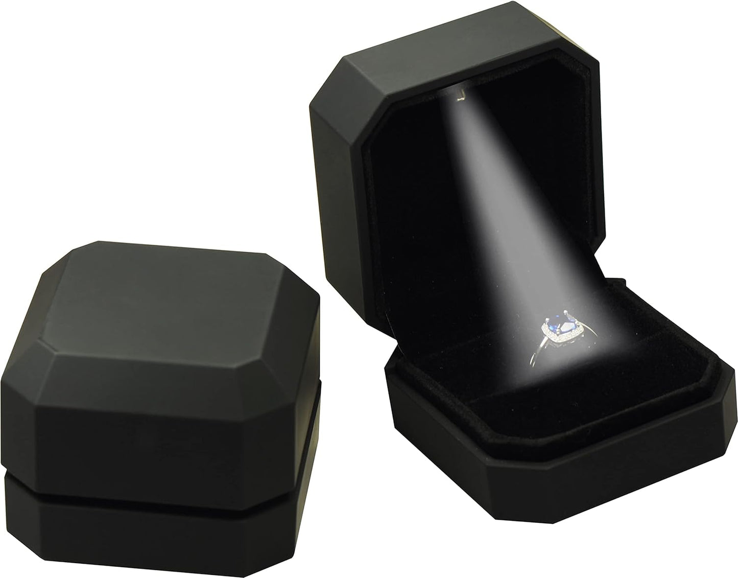 LED Black Ring Box Luxury Octagonal Design Jewelry Gift, 2.83 in (W) x 3 in(D) x 2.17in(H), Box(Octagonal Design)