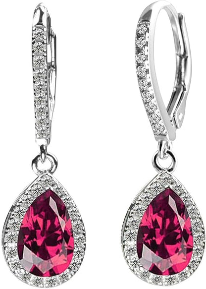 CHOOSE YOUR COLOR AND STYLE Leverback Earrings Hypoallergenic and Tarnich Resistant Silver Birthstone Drop Dangle Dangling Earrings for Women for Ladies for Girls Premium AAA Cubic Zirconia Setting Comes with a Beautiful Jewelry Gift Box