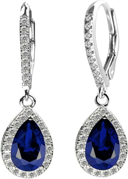 CHOOSE YOUR COLOR AND STYLE Leverback Earrings Hypoallergenic and Tarnich Resistant Silver Birthstone Drop Dangle Dangling Earrings for Women for Ladies for Girls Premium AAA Cubic Zirconia Setting Comes with a Beautiful Jewelry Gift Box