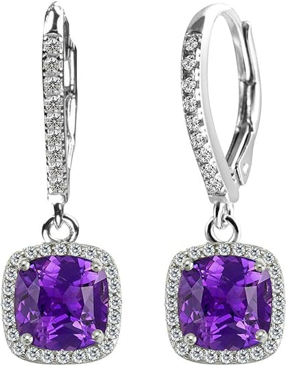 CHOOSE YOUR COLOR AND STYLE Leverback Earrings Hypoallergenic and Tarnich Resistant Silver Birthstone Drop Dangle Dangling Earrings for Women for Ladies for Girls Premium AAA Cubic Zirconia Setting Comes with a Beautiful Jewelry Gift Box