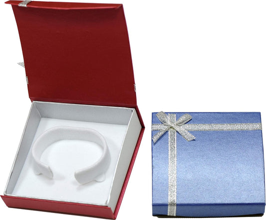 6 Piece Wholesale Pack Magnetic Bangle Gift Box Assorted Color with Bows and Deluxe Velvet Interior (not Foam) Size 4"(W)*3.75"(D)*0.75"(Front Height)*1.2"(Back Height)