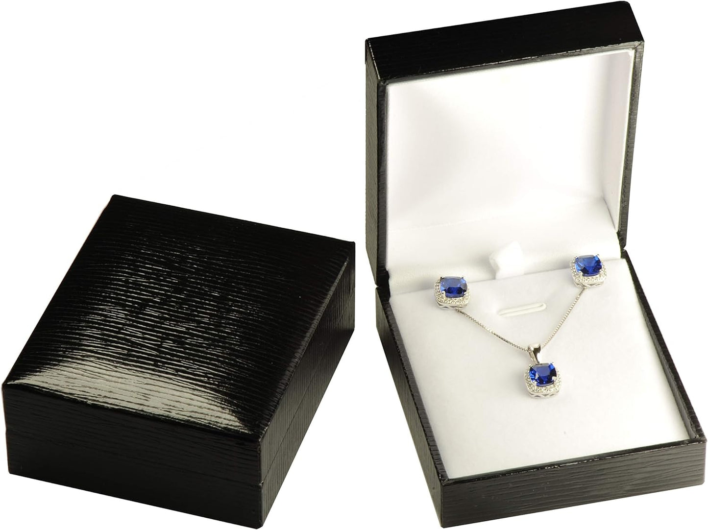 Necklace Pendant Earring Set Box Luxury Textured Leatherette Exterior and Satin Top Material Earring Necklace Gift Box for Birthday, Valentine' Day, Mother's Day, Father'day, Christmas...Size 2.75〞(W)*3.2〞(D)*1.3〞(H)