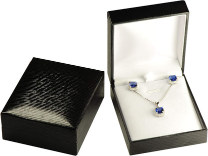 Necklace Pendant Earring Set Box Luxury Textured Leatherette Exterior and Satin Top Material Earring Necklace Gift Box for Birthday, Valentine' Day, Mother's Day, Father'day, Christmas...Size 2.75〞(W)*3.2〞(D)*1.3〞(H)