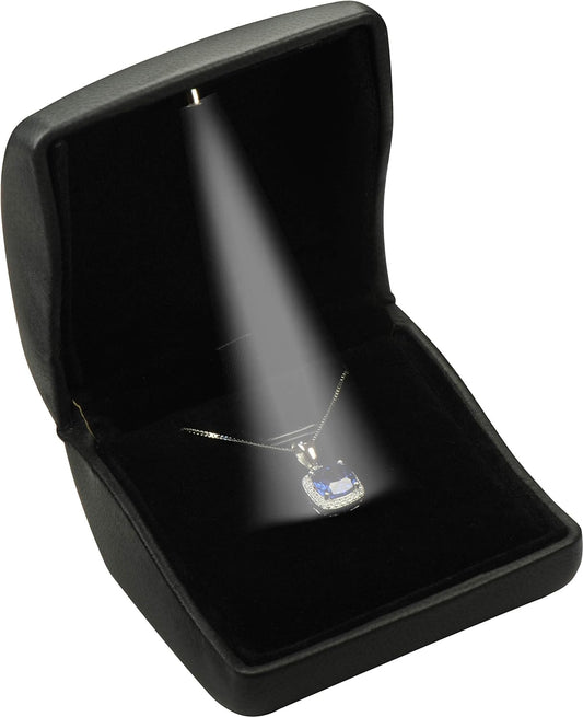 Black LED Necklace Box in Arc Shaped Aluminium Faux Leather