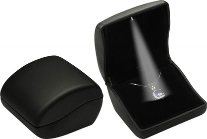 Black LED Necklace Box in Arc Shaped Aluminium Faux Leather