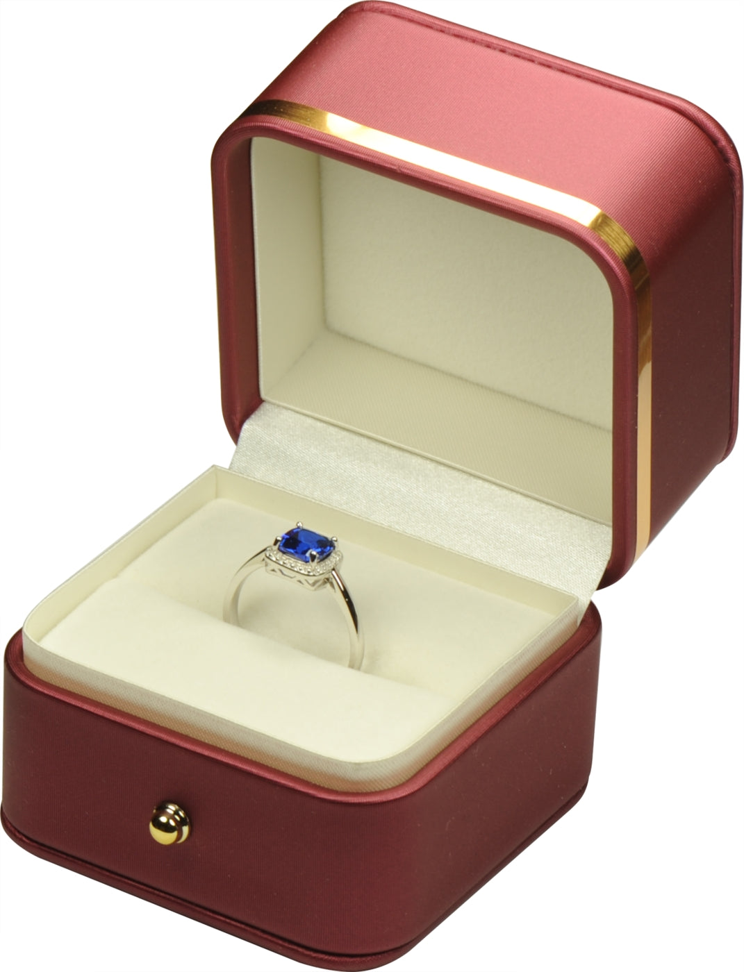 Wholesale Ring Box for Wedding Proposal Engagement for Men Women Luxury Soft Touch Premium PU Leather Ring Jewelry Gift Holder Box with Elegant Gold Trim and Gold Button Design