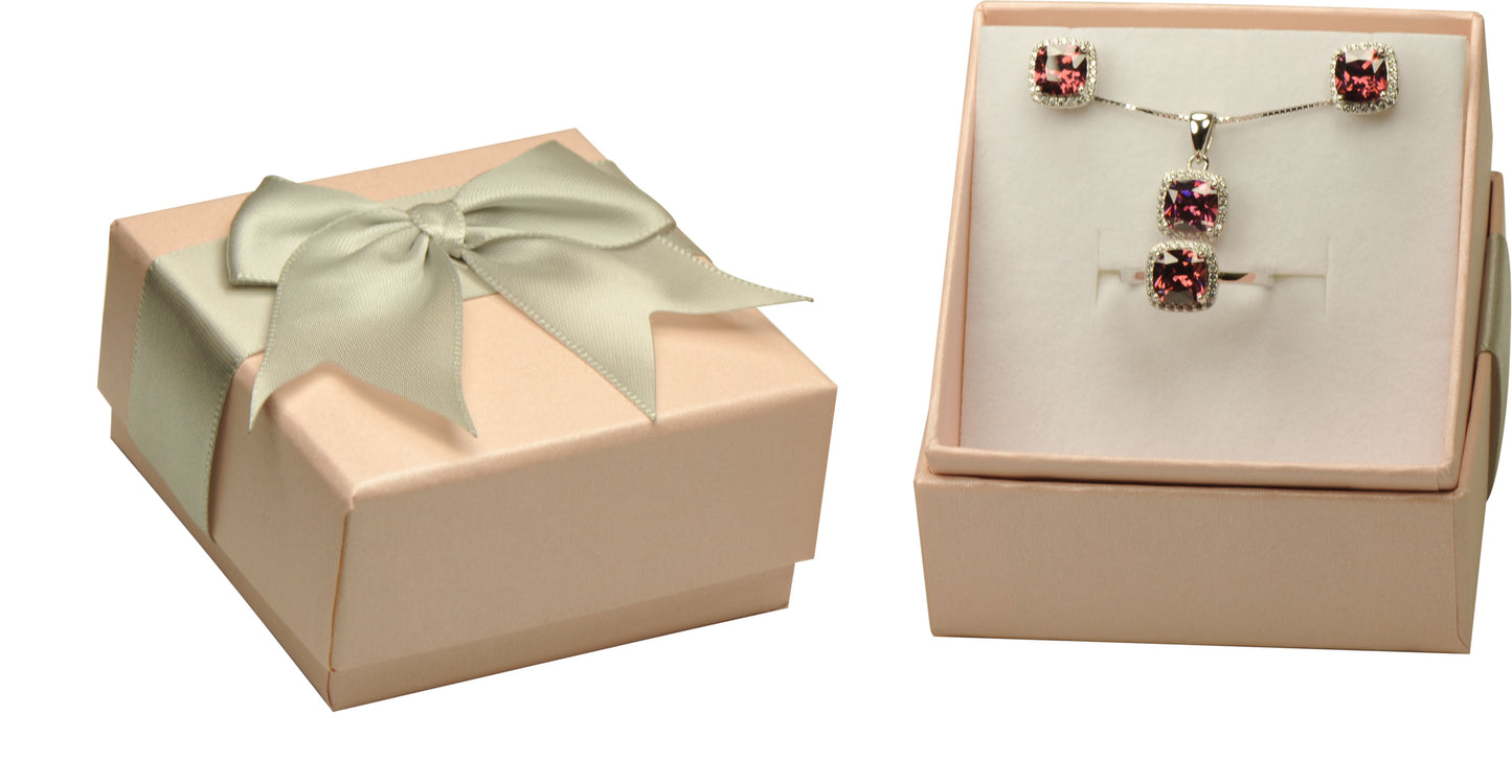 Wholesale Bulk Premium Cardboard Multiple Use Ring Earring Necklace Pendant Set Jewelry Gift Box with Beautiful Quality Bows Box Size 2.56〞(W)*2.56〞(D)*1.38〞(H)