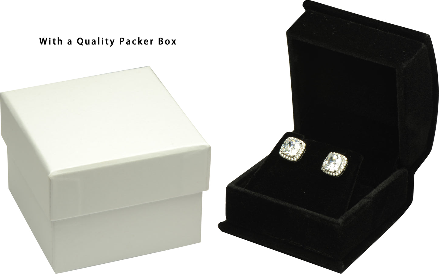 Wholesale Bulk Luxury Velvet Earring Jewelry Gift Box with an Extra Individual White Packer Box Size 2.15〞(W)*2.15〞(D)*1.65〞(H)( Jewelry not included)