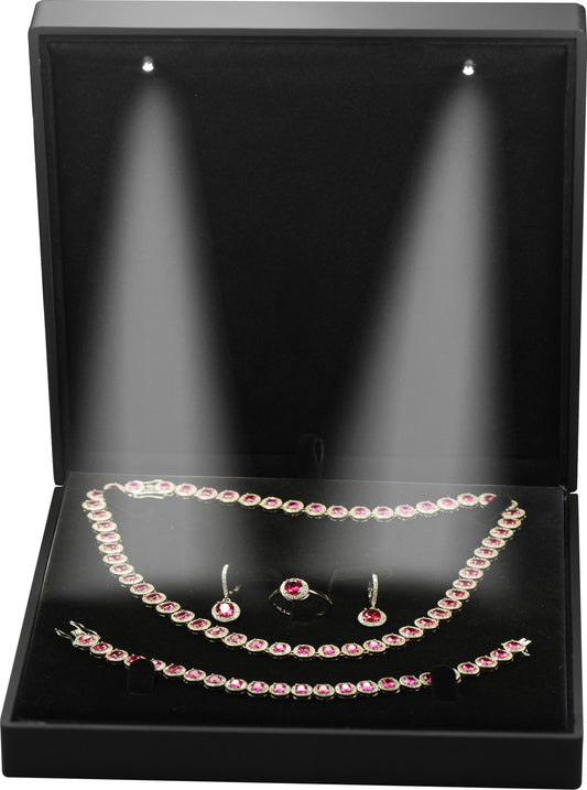 Wholesale Led Black Big Necklace Set Jewelry Gift Box for Wedding, Birthday, Valentine' Day, Mother's Day, Christmas...Luxury LED Necklace Chain Ring Earring Bracelelt Set Gift Box with Light